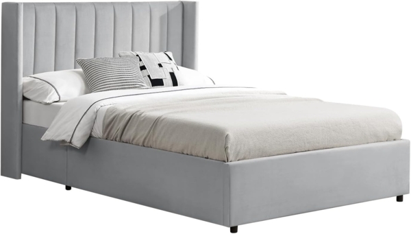 Juskys 'Savona' Polsterbett mit Stauraum und Lattenrost, Samt, Hellgrau, 140x200 cm