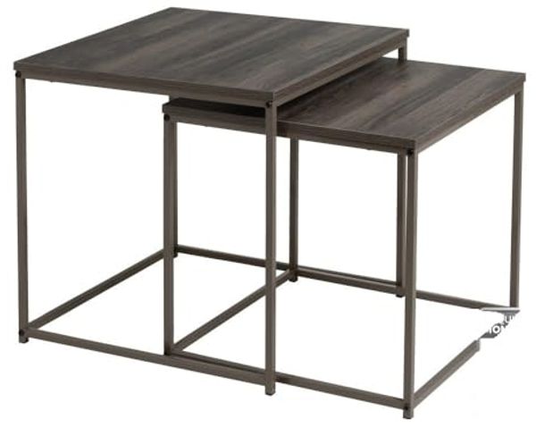 Set mit 2 Beistelltischen aus PB und Metall in Grau