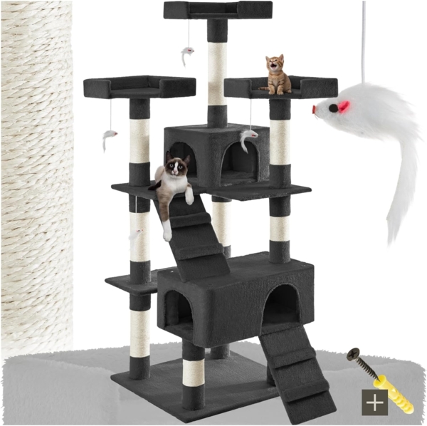 tectake Kratzbaum Katzenbaum Barney 170 cm Diverse Farben, Vielseitig mit robusten Sisalstangen und Plüschoberfläche