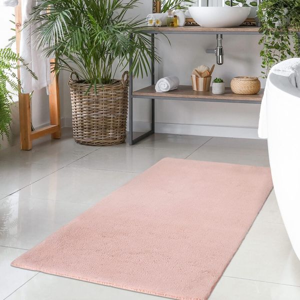 Carpet City Badematte Topia Mats, Badteppich uni, Höhe 14 mm, rutschhemmend beschichtet, strapazierfähig, Polyester, rechteckig, Hochflor, Kaninchen Haptik, Polyester, Badezimmerteppich, waschbar