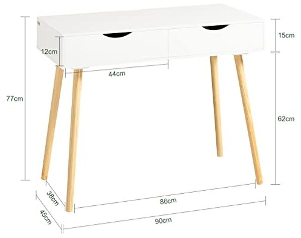 SoBuy FWT40-WN Schreibtisch mit 2 Schubladen Tisch Computertisch Kinderschreibtisch Bürotisch, weiß/Natur BHT ca: 90 x 77 x 45 cm Bild 3