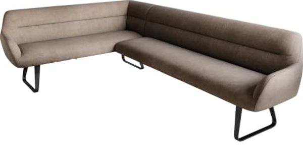Esszimmerbank Taya-Flex 285x190 cm Strukturstoff Soft Taupe Kufengestell flach Schwarz Taschenfederkern Rechts