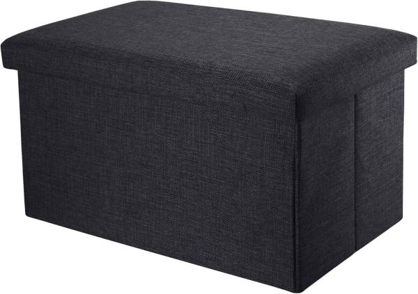 INTIRILIFE Faltbare Sitzbank 49x30x30 cm in Diamant SCHWARZ - Sitzwürfel mit Stauraum und Deckel aus Stoff in Leinen Optik - Sitzcube Fußablage Aufbewahrungsbox Truhe Sitzhocker