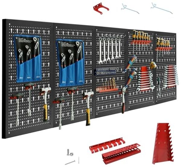 CCLIFE Lochwand Werkzeugwand Lochwand Metall Werkzeuglochwand Dreiteilig, 5 Stk, mit 43 Haken