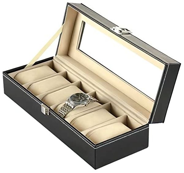 Sinoba Uhrenbox Uhrenkoffer Uhrenbox für Uhrensammlung in Leder-Optik Echtglas-Fenster