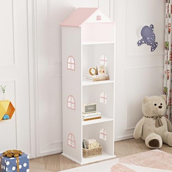 Kinderregal Vipsali 140x40x35 cm Weiß/Rosa [en. casa]