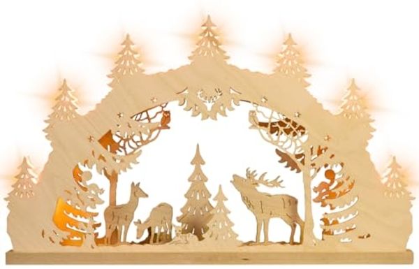 Weigla Schwibbogen Hirschfamilie, Lichterbogen aus Holz, NATUR, Made in Germany (1-tlg), Erzgebirge garantiert, Weihnachtsdeko Innen, Weihnachtsbeleuchtung