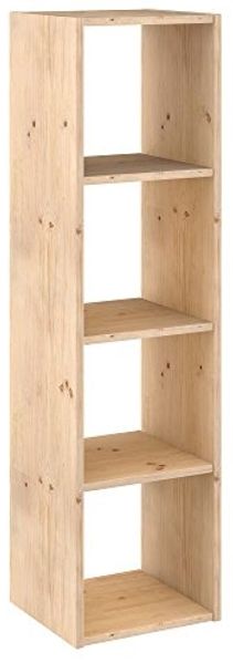 Astigarraga Kit Line Standregal Vollholz-Würfelregal mit vier Fächern, Bücherregal, Raumteiler, Unbehandeltes Kiefernholz