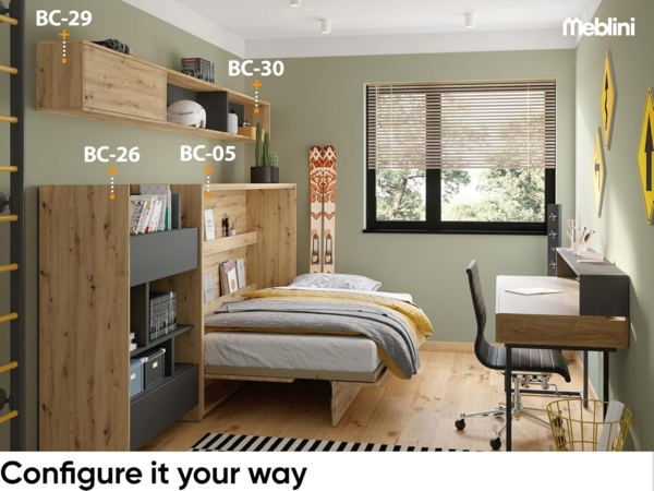 MEBLINI Schrankbett Bed Concept - BC-06 - 90x200cm Horizontal - Kaschmir - Wandbett mit Lattenrost - Klappbett mit Schrank - Wandklappbett - Murphy Bed - Bettschrank Bild 9
