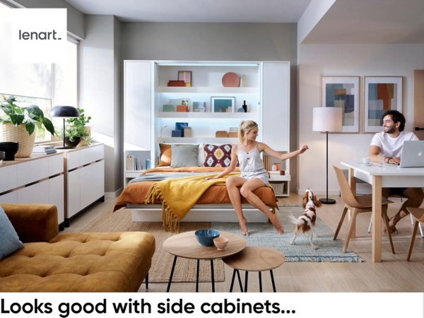 MEBLINI Schrankbett Bed Concept - BC-06 - 90x200cm Horizontal - Kaschmir - Wandbett mit Lattenrost - Klappbett mit Schrank - Wandklappbett - Murphy Bed - Bettschrank Bild 5