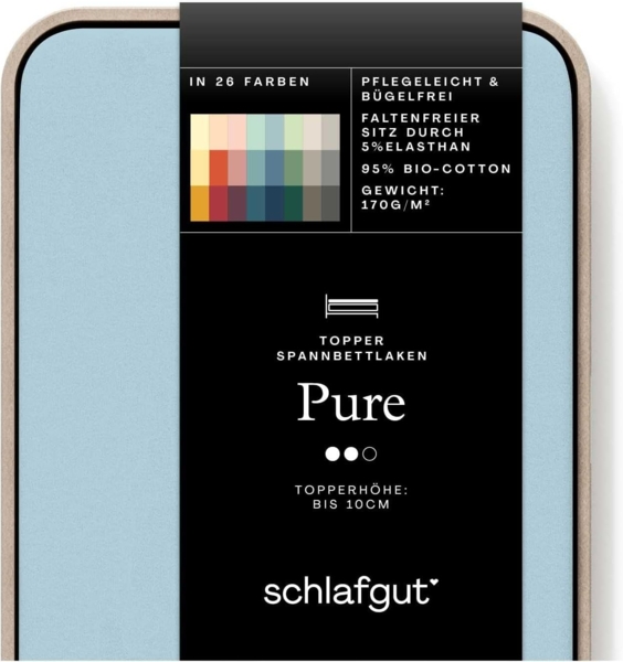 Schlafgut Spannbettlaken PURE TOPPER in Gr. 90x200, 140x200 oder 180x200 cm, Laken für Topper, Jersey-Elasthan, Gummizug: rundum, (1 Stück), aus 95% Bio-Baumwolle 5% Elasthan, für Matratzen bis 10 cm Höhe