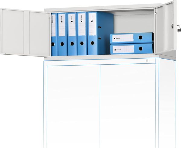 Jan Nowak Aktenschrankaufsatz C01L Aufsatz für Aktenschrank Büroschrank Metall Pulverbeschichtung Flügeltüren 38 x 90 x 40 cm (Grau)