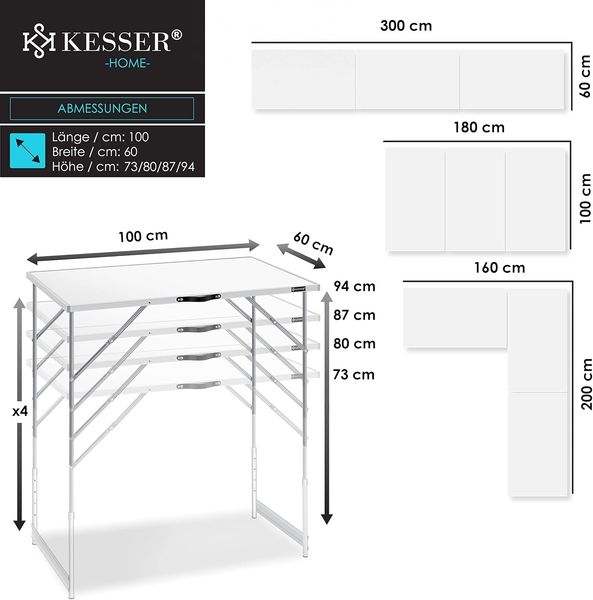 KESSER® Multifunktionstisch Profi 3- teilig, 100x60 cm, Tapeziertisch 30kg Tragkraft je Tisch Mit Ausziehfunktion Klapptisch Flohmarktisch Beistelltisch Mehrzwecktisch Campingtisch höhenverstellbar Bild 7