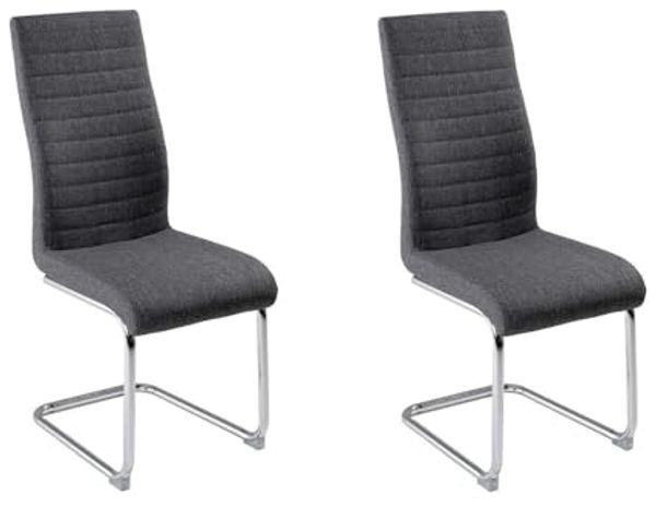 Home4You Freischwinger Schwingstuhl 2er Set, Dunkelgrau, Webstoff, Metall, mit Quersteppung