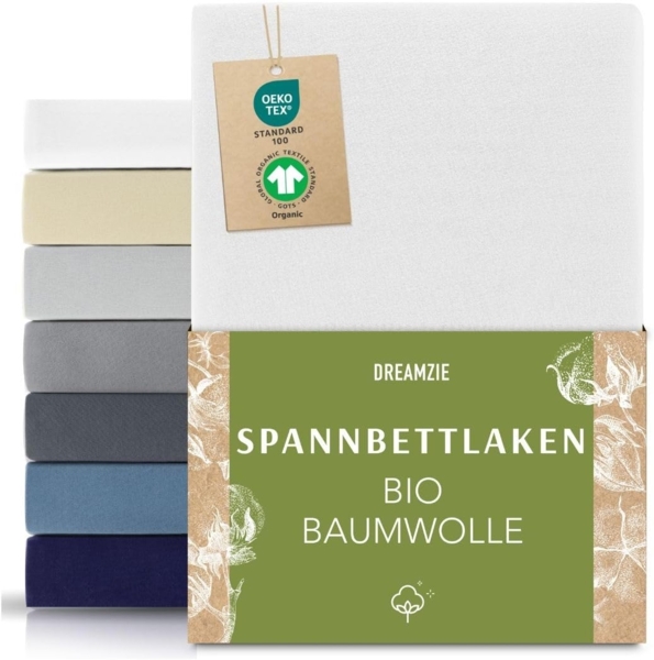 Dreamzie Premium Spannbettlaken 80x160 cm Weiß, Spannbetttuch aus 100% Jersey Biobaumwolle, 150 g/m² - Oeko-TEX