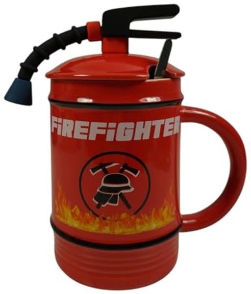 witzige Feuerlöscher - Tasse mit Löffel Feuerwehr Becher 450 ml