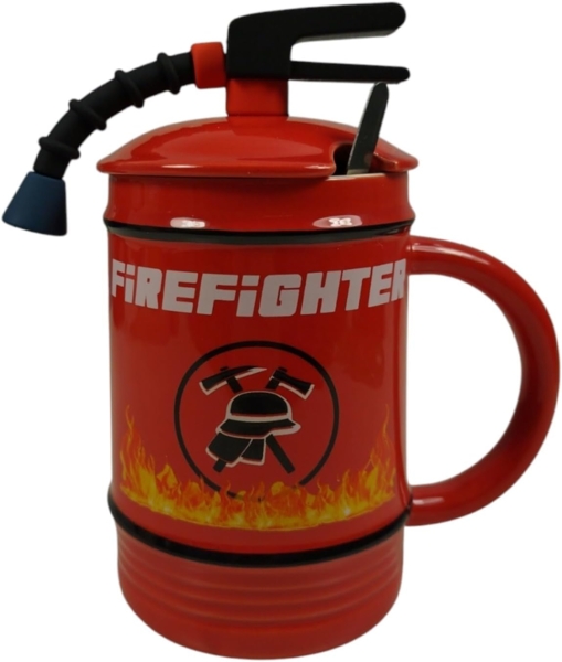 witzige Feuerlöscher - Tasse mit Löffel Feuerwehr Becher 450 ml