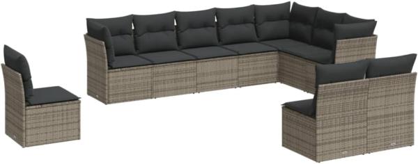vidaXL 10-tlg. Garten-Sofagarnitur mit Kissen Grau Poly Rattan 3217800
