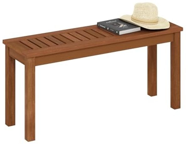 Furinno Tioman Hartholz-Hockerbank für den Außenbereich ohne Rückenlehne im Landhausstil, in Teaköl, Natürliche Farbe