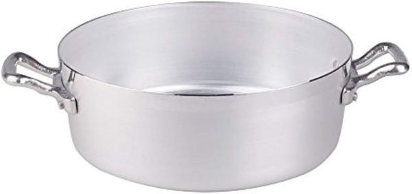 Pentole Agnelli Kasserolle niedrig, BLTF-Aluminium, mit 2 Griffen aus Edelstahl, Silber 26 cm Silber-schwarz