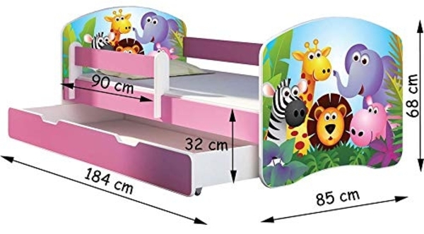 Kinderbett Jugendbett mit einer Schublade und Matratze Rausfallschutz Rosa 70x140 80x160 80x180 ACMA II (17 Pony, 80x180 cm mit Bettkasten) Bild 3