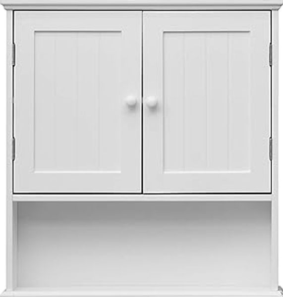 Rebecca Mobili Badezimmer Hängeschrank, MDF, Weiß, 2 Türen, 1 Fach, Hängend, Make-Up Spender - Maße: 58 × 56 × 12 cm (HxBxT) - Art. RE6679