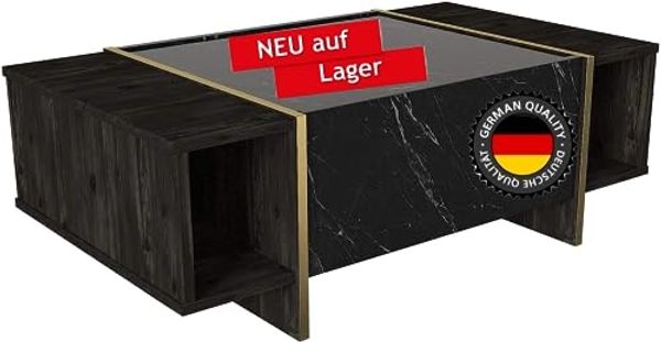 moebel17 'Veyron' Couchtisch mit Ablagefächern, Holz, Braun/ Dunkelgrau Marmor Optik, 103,8 x 37,3 x 60 cm