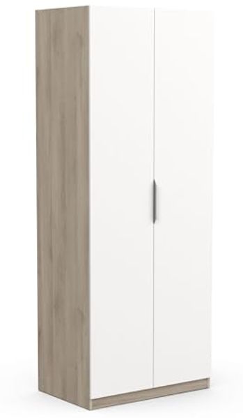 Demeyere Kleiderschrank mit 2 Türen, 1 Moderne Höhle, Farbe: Eiche Kronberg und Mattes Weiß, 79,4 x 51,1 x 203 cm, Holzwerkstoff