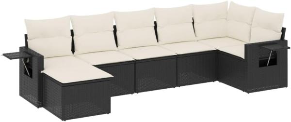 vidaXL 7-tlg. Garten-Sofagarnitur mit Kissen Schwarz Poly Rattan 3252813