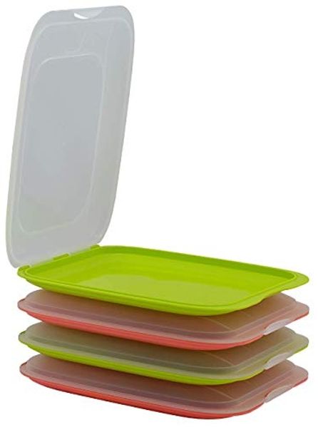 Engelland Frischhaltedose Aufschnittdosen, Aufschnittbox, PP-Kunststoff, BPA-frei, (Vorteils-Set, 4-tlg, mit transparentem Deckel), stapelbar, platzsparend, Ordnung im Kühlschrank, Organizer, Stapelbox