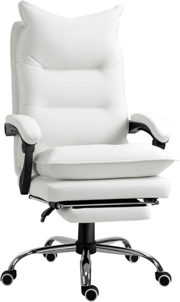 Vinsetto Bürostuhl mit Fußstütze höhenverstellbarer Schreibtischstuhl Drehstuhl Rückenlehne Kunstleder Weiß 66 x 72 x 122-130 cm