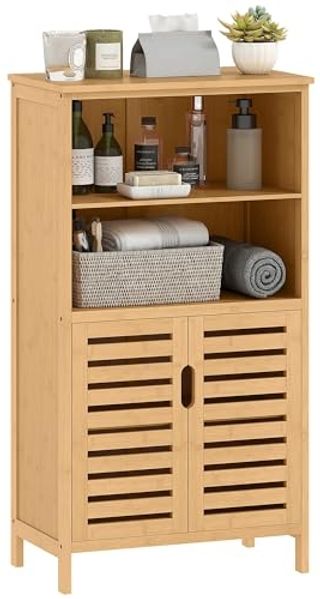 Kleankin Badkommode Unterschrank aus Bambus Lamellentüren (Badschrank, 1 St, Badezimmerschrank), Naturholz, 50 x 29 x 92 cm
