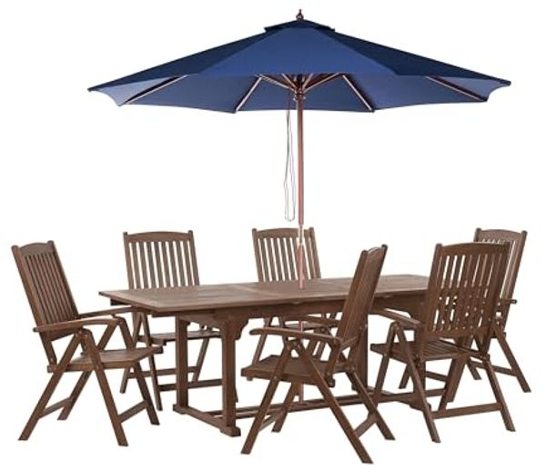 Gartentisch Set AMANTEA Akazienholz 160 220x90x74 cm Blau