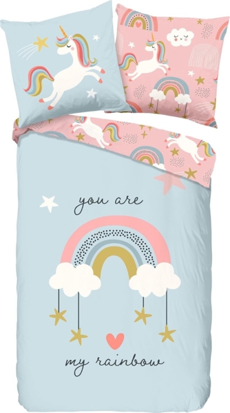 Good Morning Renforcé Bettwäsche 135 X 200 cm + 1- 80 X 80 cm Suus unicorns and rainbows bunt