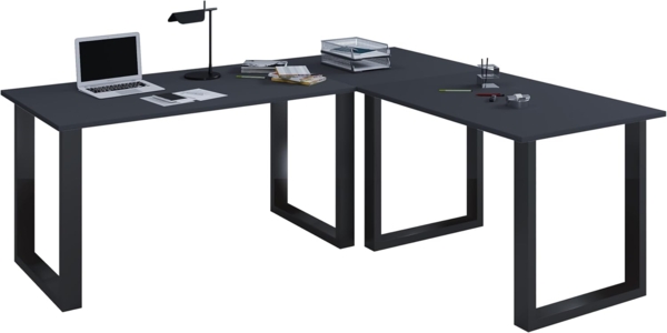 VCM Schreibtisch Lona 919744 Schwarz / Anthrazit H. 76 x B. 220 x T. 220 cm