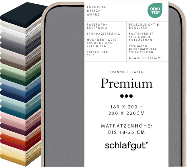 Schlafgut Spannbettlaken Premium, Mako-Zwirn-Jersey, Gummizug: rundum, (1 Stück), Zero Waste Verpackung, PREMIUM Qualität