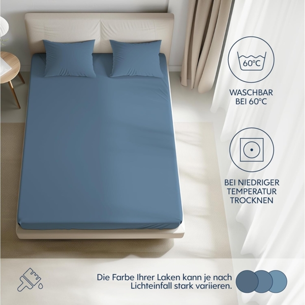 Dreamzie Premium Spannbettlaken 100x200 cm, Spannbetttuch für Dicke Matratzen bis zu 22 cm, Bettlaken 100% Jersey Baumwolle, 150 g/m², Oeko-TEX Zertifiziert - Blau Bild 5