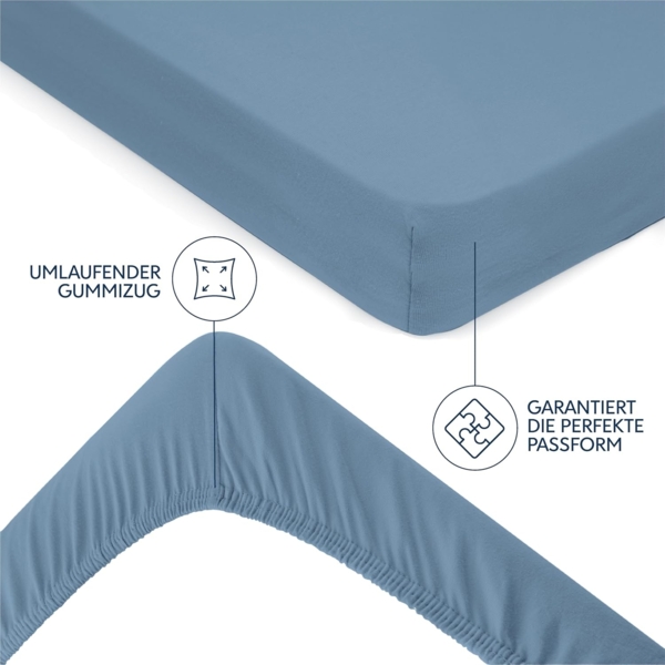 Dreamzie Premium Spannbettlaken 100x200 cm, Spannbetttuch für Dicke Matratzen bis zu 22 cm, Bettlaken 100% Jersey Baumwolle, 150 g/m², Oeko-TEX Zertifiziert - Blau Bild 4