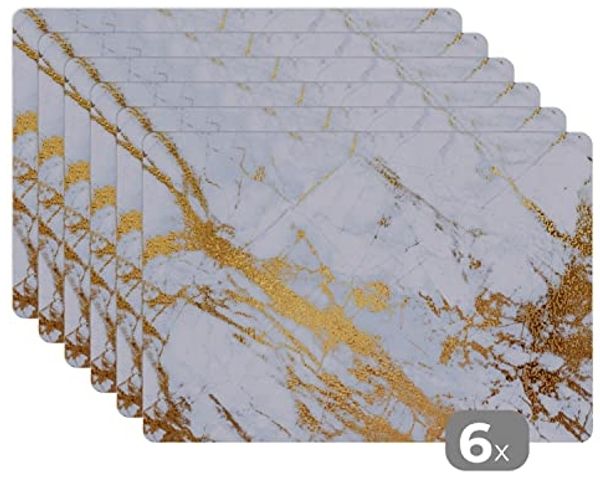MuchoWow Platzset Marmor - Gold - Weiß - Luxe - Marmoroptik/print - Glitzer, (6-St), Platzsets, Tischset, Abwaschbar, Tischsets, Platzdeckchen