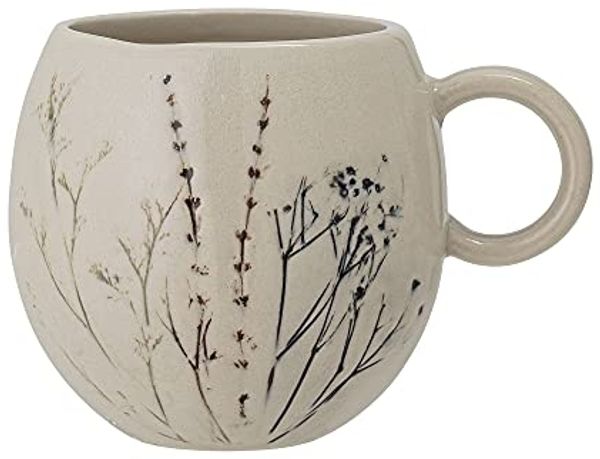 Bloomingville Tasse Bea Becher, natur Steingut 250ml Blumenmotiv Kaffeetasse Kaffeebecher Teetasse Teebecher Dekotasse dänisches Design
