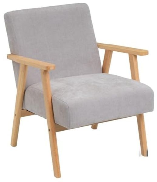 DRW Vintage-Sessel aus Chenille-Stoff und Holz in Grau und Natur