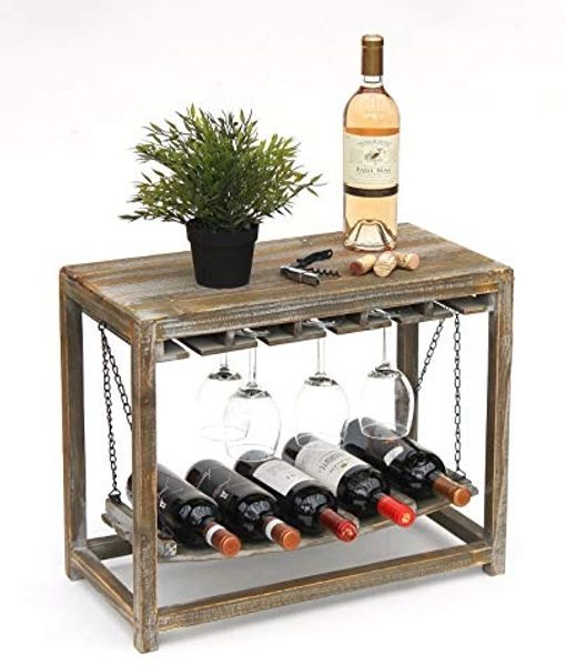 DanDiBo Weinregal Holz Braun mit Ablage 47 cm Flaschenregal mit Glashalter 9202-R Flaschenhalter Weinschrank Regal stehend