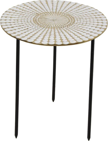 DRW Beistelltisch aus emailliertem Metall in Weiß und Gold mit Beinen in Schwarz, 41 x 41 x 50 cm