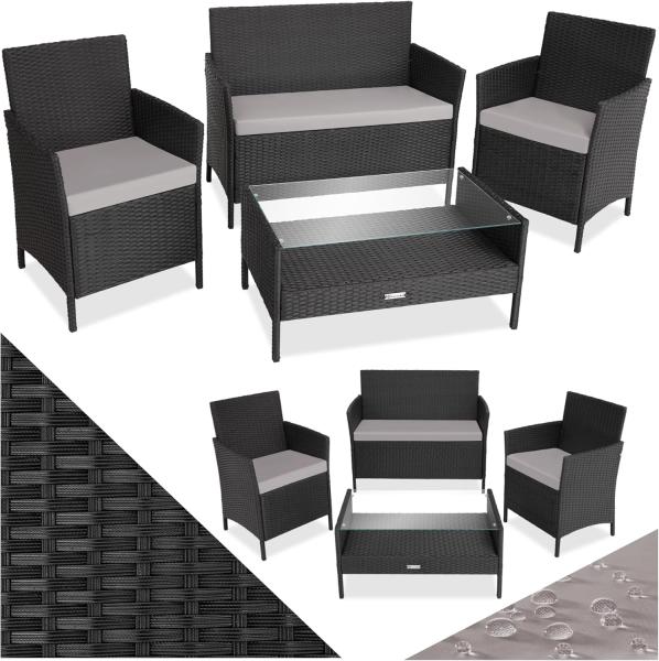 tectake Sitzgruppe Rattan Sitzgruppe, (Set, 4-tlg), für 4 Personen