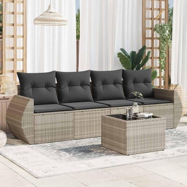 vidaXL 5-tlg. Garten-Sofagarnitur mit Kissen Hellgrau Poly Rattan 3221091 Bild 2