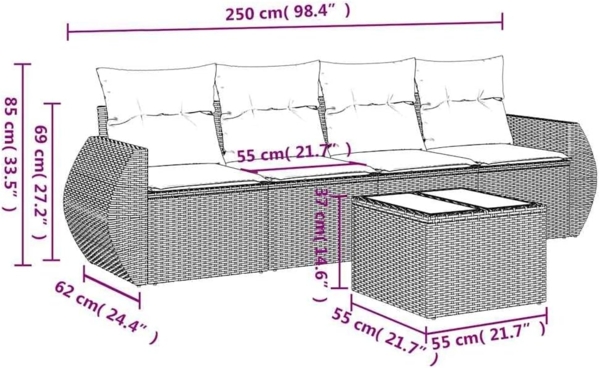 vidaXL 5-tlg. Garten-Sofagarnitur mit Kissen Hellgrau Poly Rattan 3221091 Bild 3