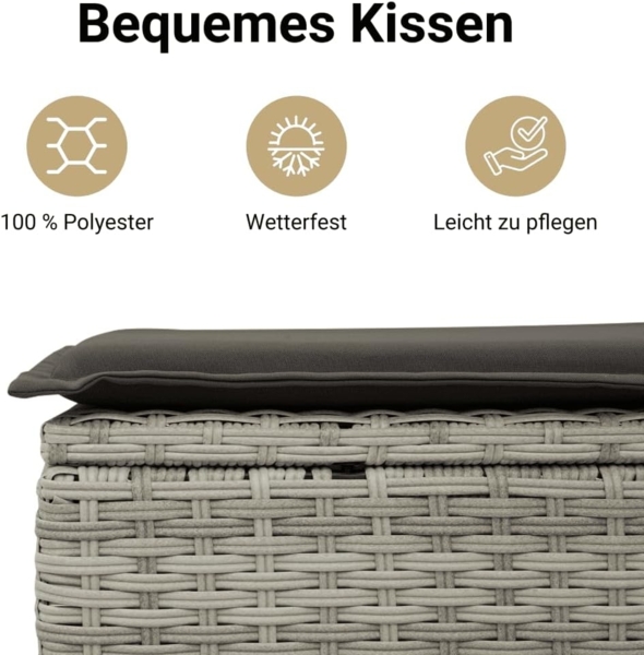 vidaXL 5-tlg. Garten-Sofagarnitur mit Kissen Hellgrau Poly Rattan 3221091 Bild 5