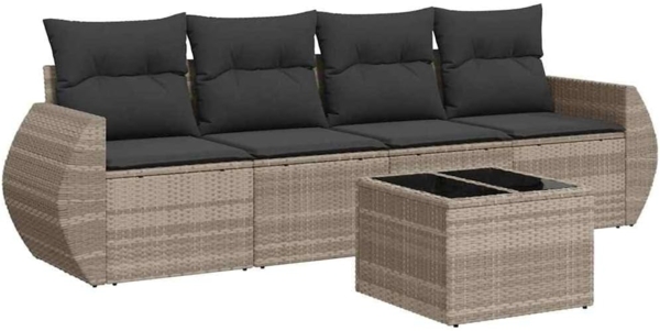 vidaXL 5-tlg. Garten-Sofagarnitur mit Kissen Hellgrau Poly Rattan 3221091 Bild 1