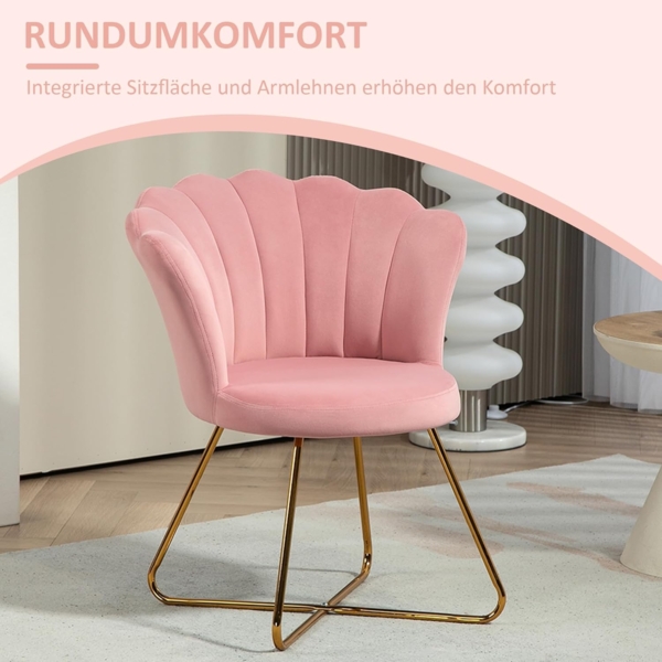 HOMCOM Relaxsessel Loungesessel mit Armlehnen, Metallbeine (Schminkstuhl, 1-St, Sessel), Polstersessel für Wohnzimmer, Schlafzimmer Rosa Bild 4