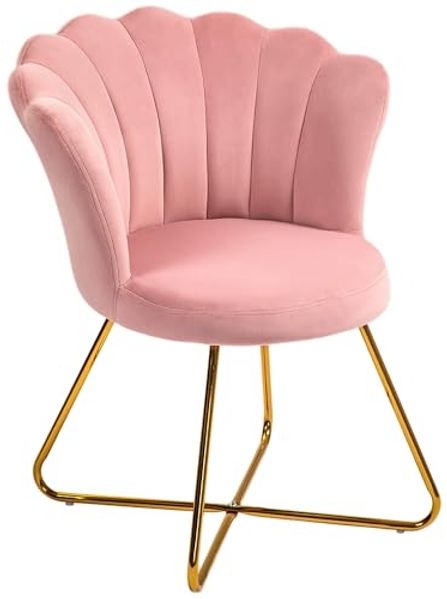 HOMCOM Relaxsessel Loungesessel mit Armlehnen, Metallbeine (Schminkstuhl, 1-St, Sessel), Polstersessel für Wohnzimmer, Schlafzimmer Rosa